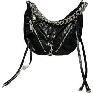 Rebecca Minkoff Edgy Black Leather ChainHandle Shoulder Bag W/ Zippers & Tassels